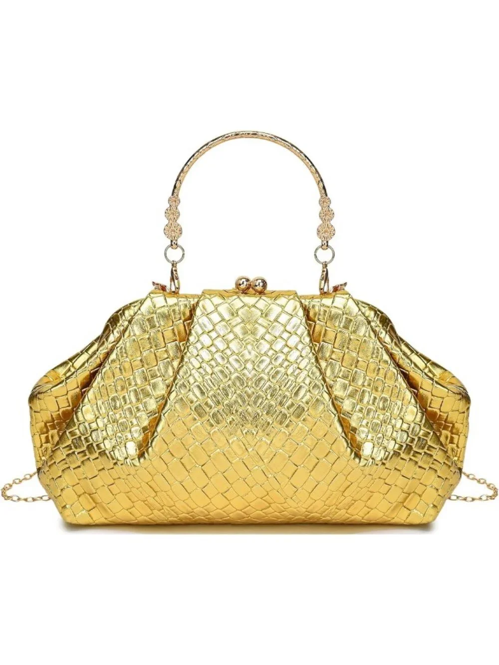 Chic Gold Dumpling Clutch Purse for Women | Evening Handbag with Wristlet